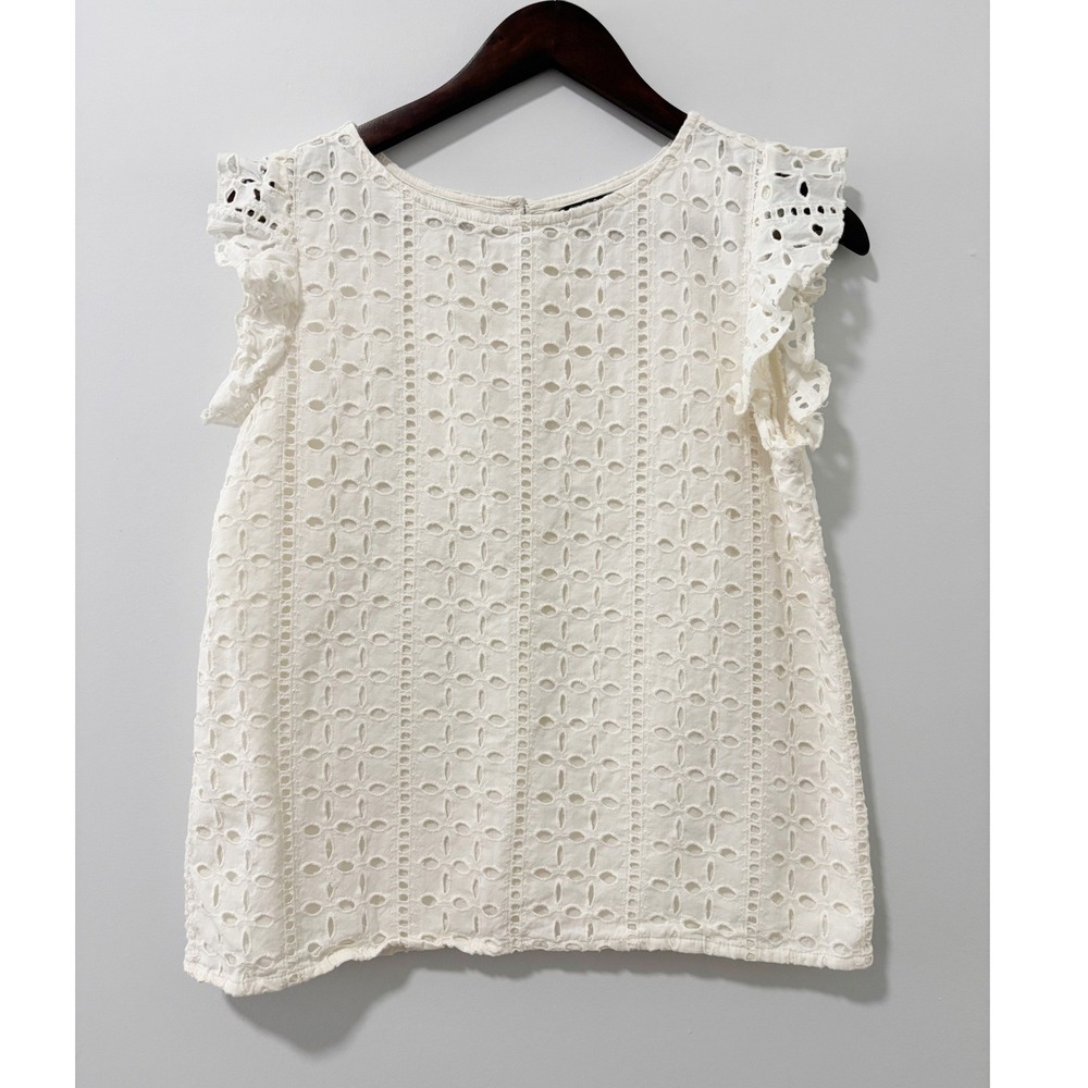 RD+Koko Eyelet Top Women Size S White Ruffle Sleeve Cotton Lace Blouse Boho